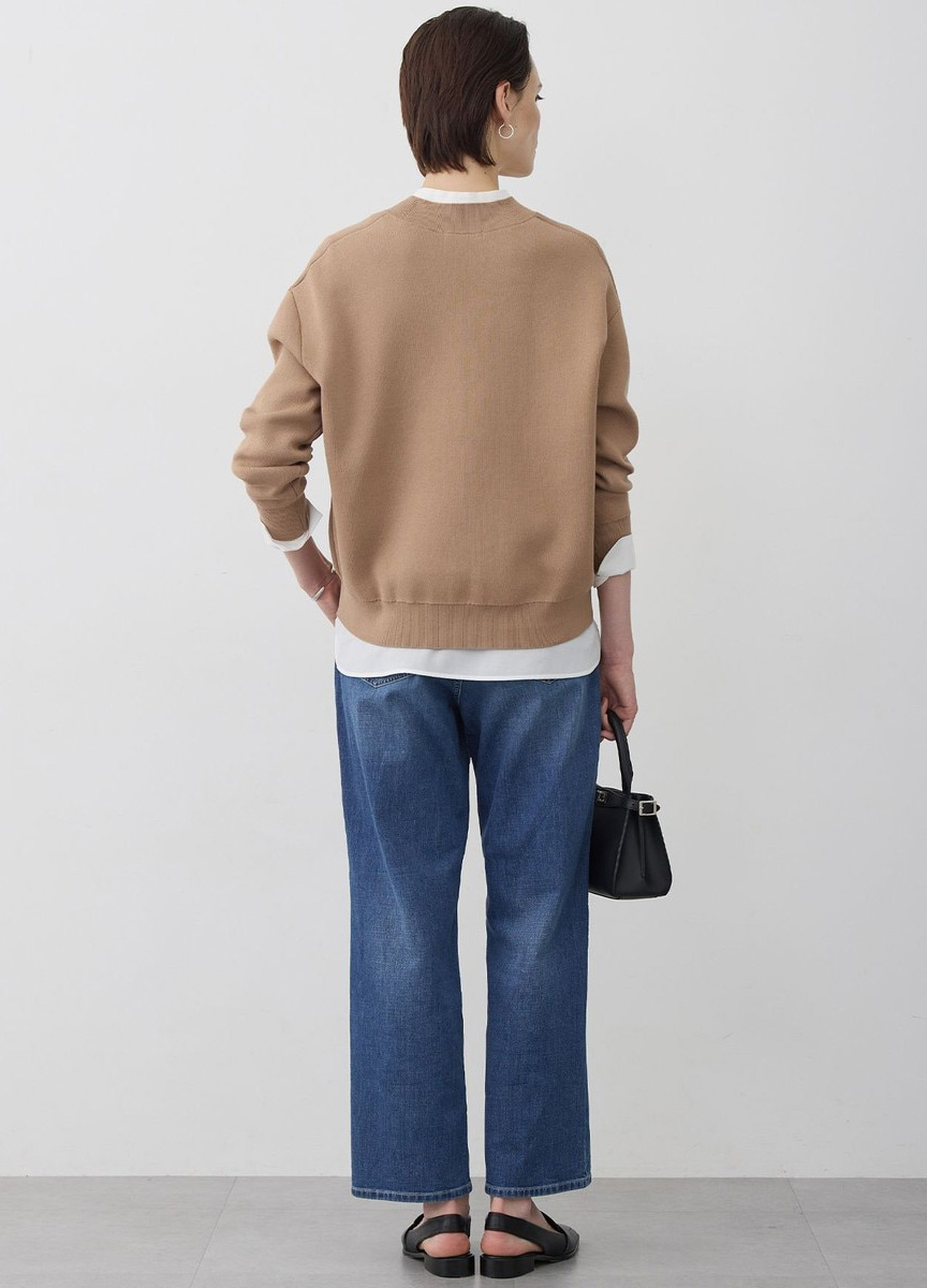 混棉V領拼色針織上衣